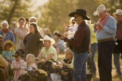 Ranch guests playing music at Slim's. MR