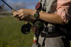 Fishing, fly casting for trout in the North Platte River. MR